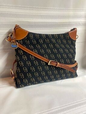 Dooney & Bourke Gretta Hobo Monogram Purse Brown Black 10x12